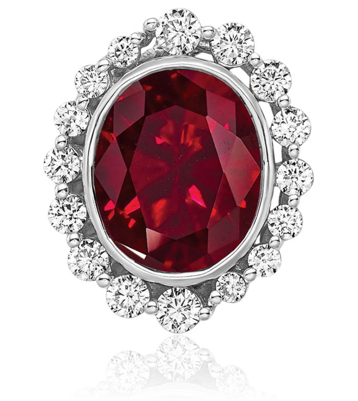 14K Solid White Gold Lab Diamond Red Ruby Oval Necklace Gemstone Pendant Charm