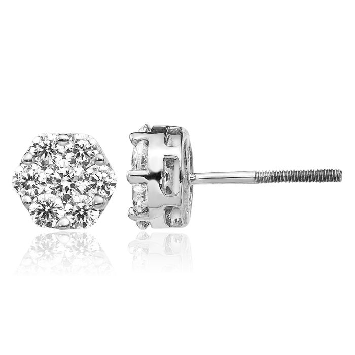 14K Solid White Gold Lab Diamond Screw Back Stud Earrings