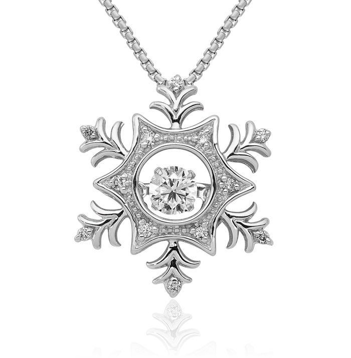 14K Solid White Gold Lab Diamond Snowflake Chain Necklace Pendant Charm