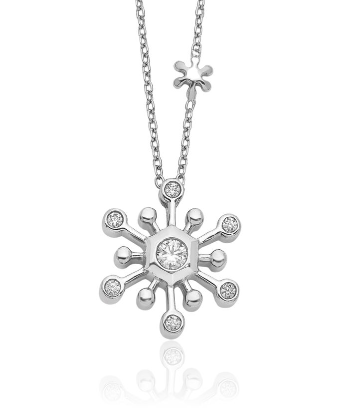 14K Solid White Gold Lab Diamond Snowflake Necklace