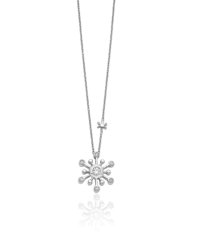 14K Solid White Gold Lab Diamond Snowflake Necklace