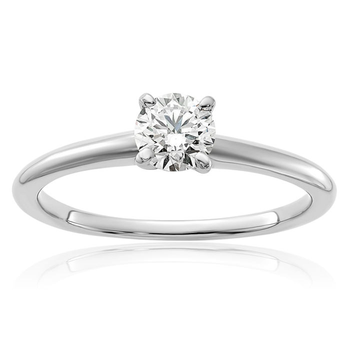 14K Solid White Gold Lab Diamond Solitaire Engagement Ring