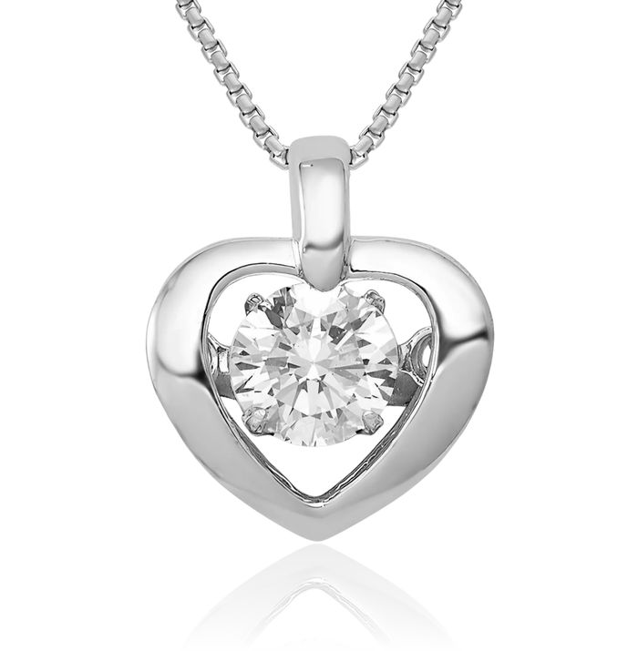 14K Solid White Gold Diamond Heart Solitaire Necklace Chain Pendant Charm