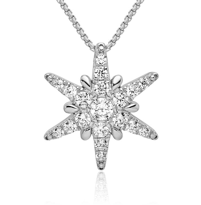 14K Solid White Gold Lab Diamond Star Necklace Chain Pendant Charm