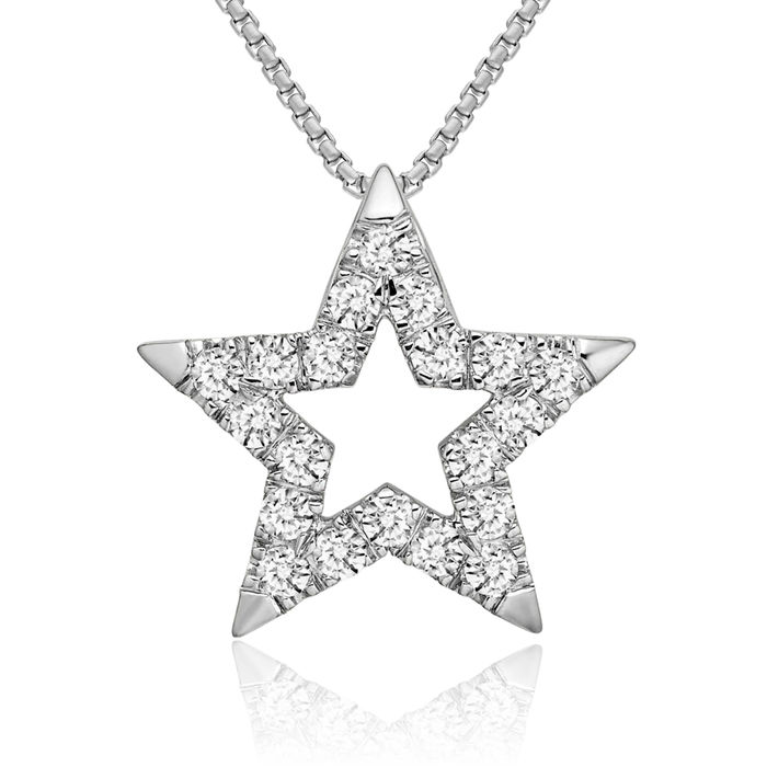 14K Solid White Gold Lab Diamond Star Necklace Chain Pendant Charm