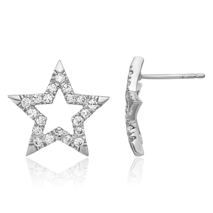 14K Solid White Gold Lab Diamond Star Stud Earrings