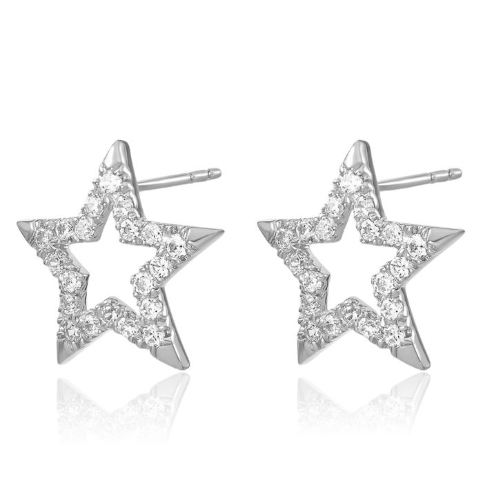 14K Solid White Gold Lab Diamond Star Stud Earrings