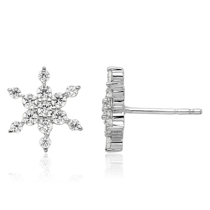 14K Solid White Gold Lab Diamond Star Stud Earrings