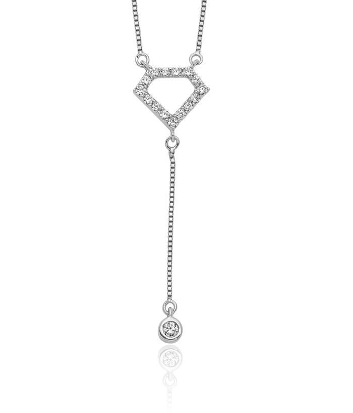 14K Solid White Gold Lab Diamond Stone Dangling Necklace