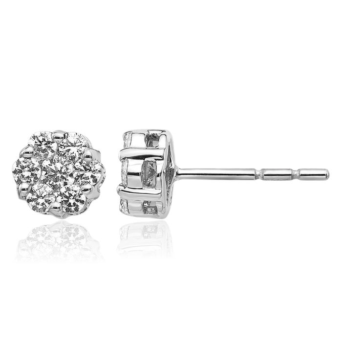 14K Solid White Gold Lab Diamond Push Back Stud Earrings