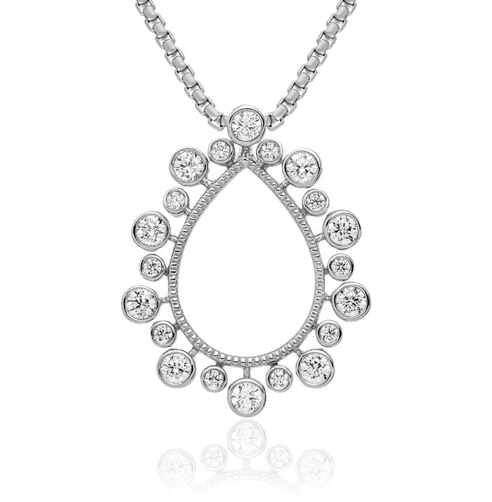 14K Solid White Gold Lab Diamond Teardrop Chain Necklace Pear Pendant Charm Slid