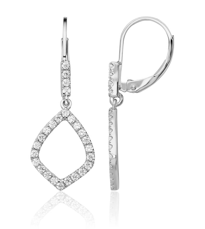 14K Solid White Gold Lab Diamond Teardrop Earring