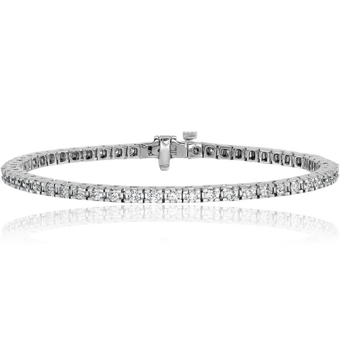 14K Solid White Gold 2 Lab Diamond Tennis Bracelet