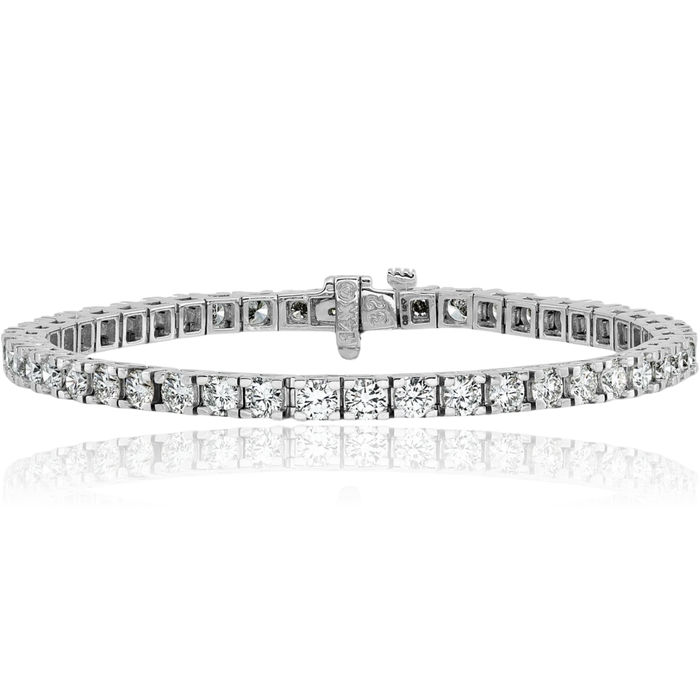 14K Solid White Gold 6 Lab Diamond Tennis Bracelet