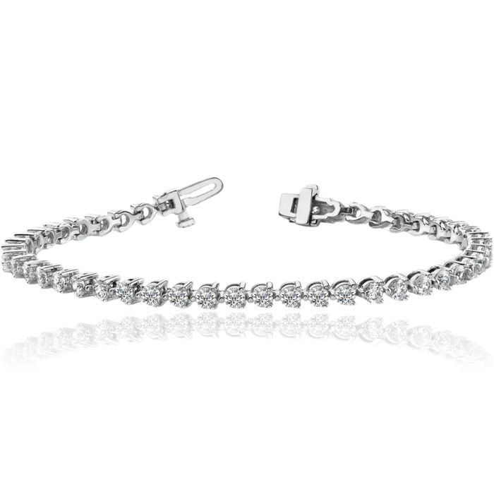 14K Solid White Gold 2 Lab Diamond Tennis Bracelet