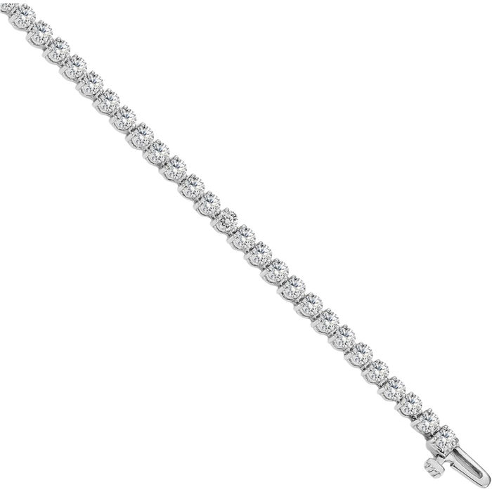 14K Solid White Gold 2 Lab Diamond Tennis Bracelet