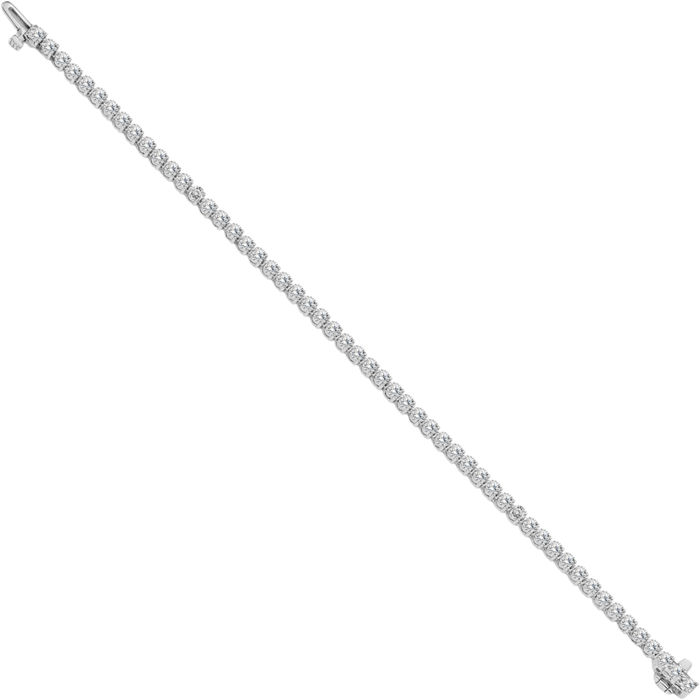 14K Solid White Gold 2 Lab Diamond Tennis Bracelet