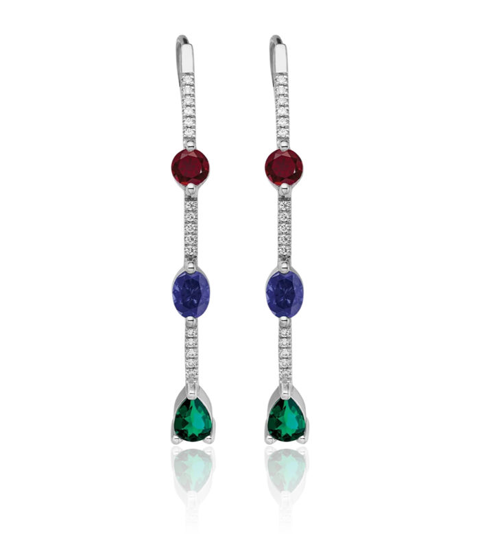 14K Solid White Gold Lab Diamond Threader Drop Dangle Earrings Gemstone