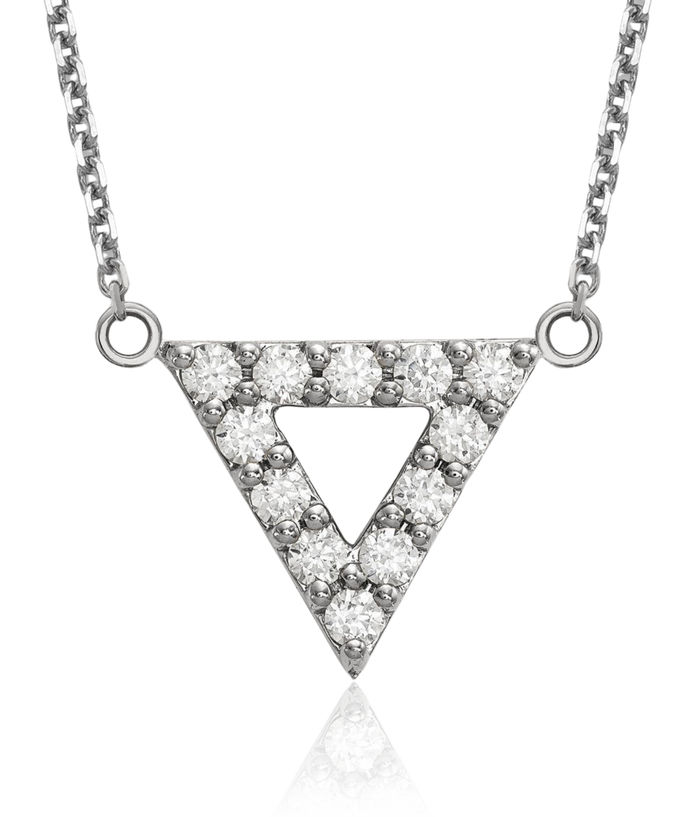 14K Solid White Gold Lab Diamond Triangle Geometric Necklace