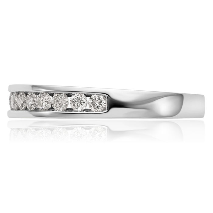 14K Solid White Gold Channel-set Diamond Wedding Band Ring