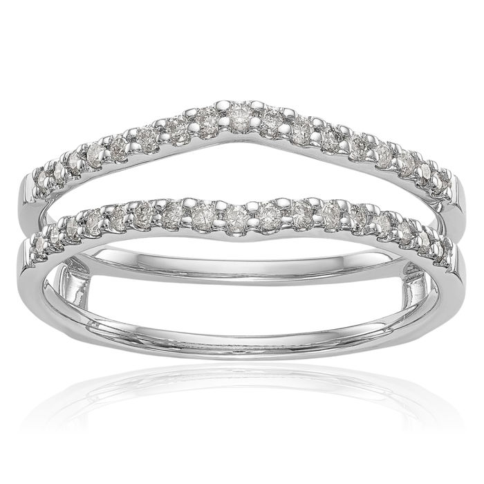 14K Solid White Gold Lab Diamond Wedding Band Ring Guard