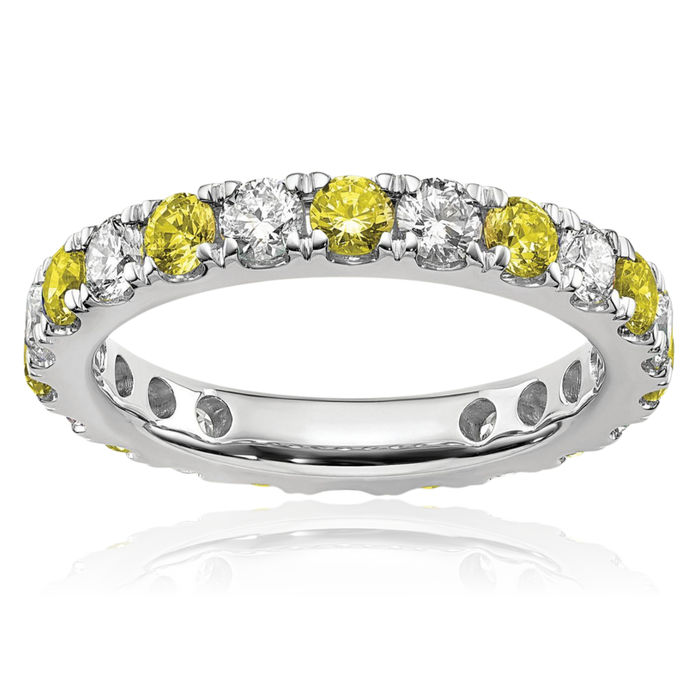 14K Solid White Gold Lab Diamond Yellow Sapphire Eternity Band Ring