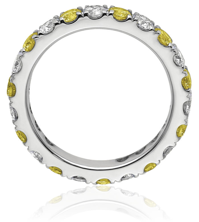 14K Solid White Gold Lab Diamond Yellow Sapphire Eternity Band Ring