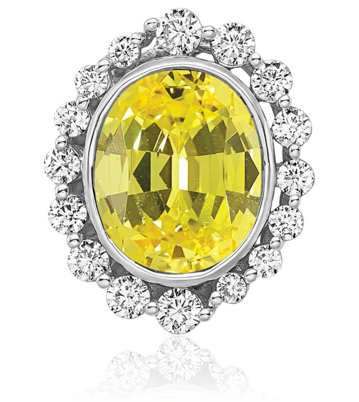 14K Solid White Gold Lab Diamond Yellow Sapphire Oval Necklace Gemstone Pendant Charm