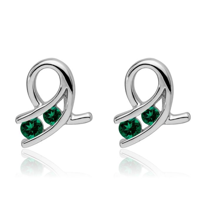 14K Solid White Gold Lab Green Emerald Drop Dangle Earrings