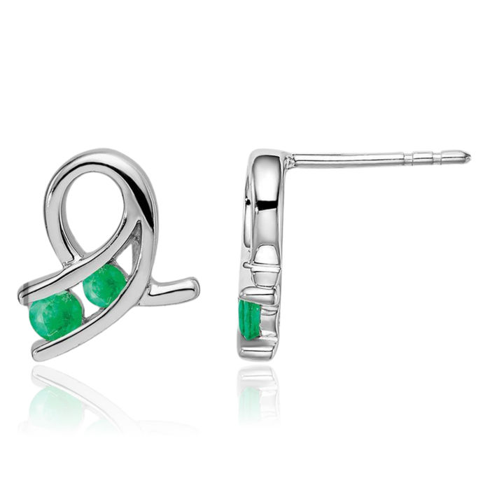 14K Solid White Gold Lab Green Emerald Drop Dangle Earrings
