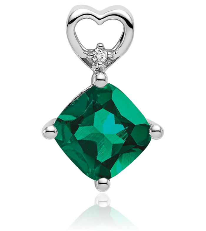 14K Solid White Gold Lab Green Emerald Diamond Heart Floating Chain Slide Gemstone Pendant Necklace Charm May Birthstone Jewelry