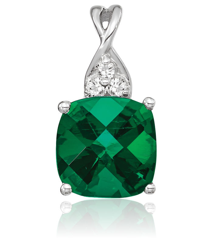 14K Solid White Gold Lab Green Emerald Diamond Necklace Gemstone Pendant Charm April May Birthstone Jewelry