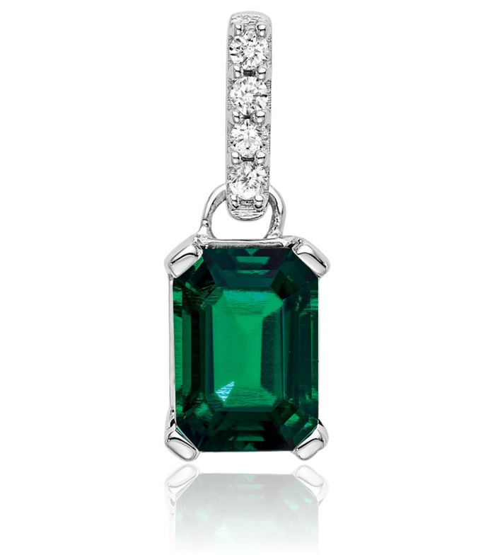 14K Solid White Gold Lab Green Emerald Diamond Necklace Gemstone Pendant Charm April May Birthstone Jewelry