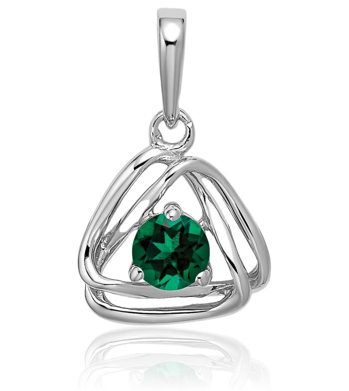 14K Solid White Gold Lab Green Emerald Triangle Geometric Necklace Charm Gemstone Pendant May Birthstone Jewelry