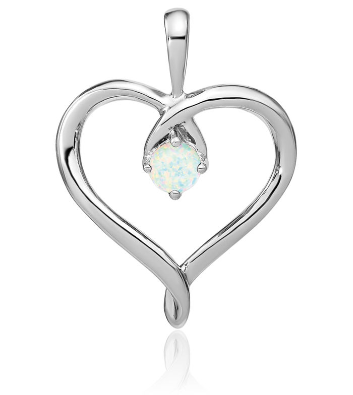 14K Solid White Gold Lab Opal Heart Necklace Charm Gemstone Pendant