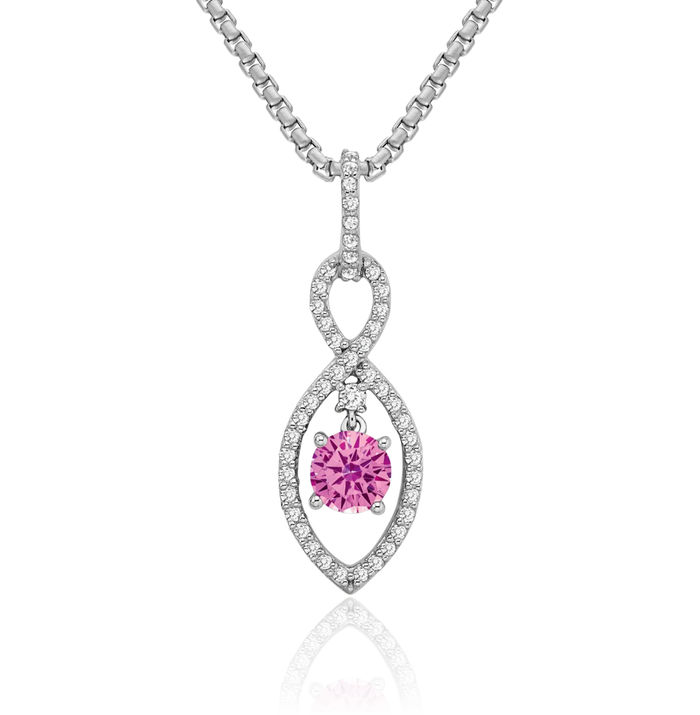 14K Solid White Gold Lab Pink Sapphire Diamond Necklace Charm Gemstone Pendant