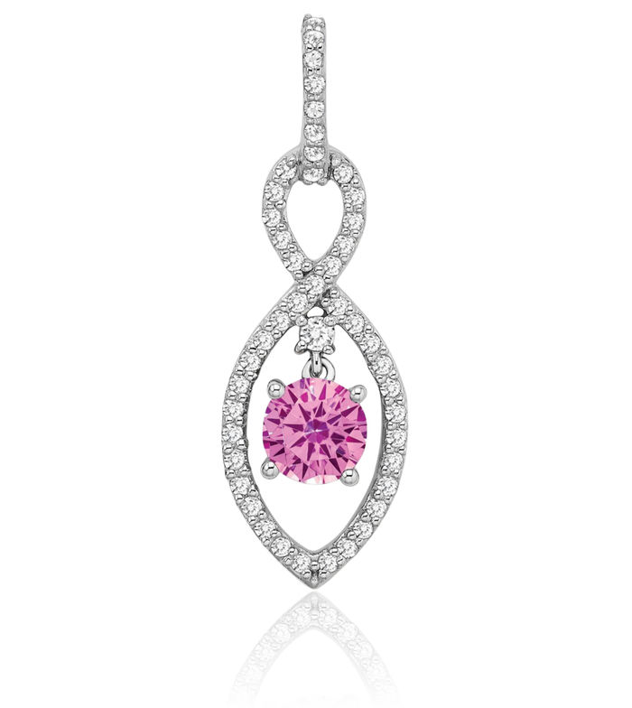 14K Solid White Gold Lab Pink Sapphire Diamond Necklace Charm Gemstone Pendant