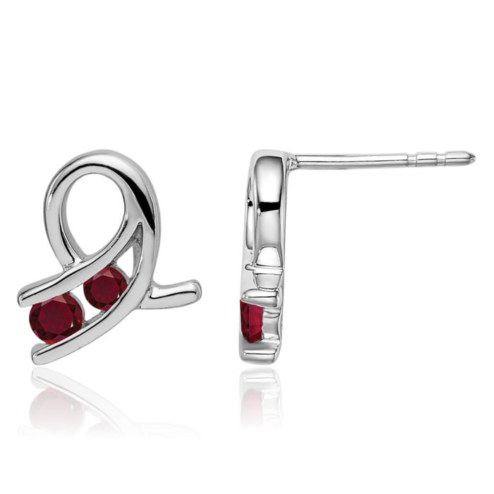 14K Solid White Gold Lab Red Ruby Drop Dangle Earrings