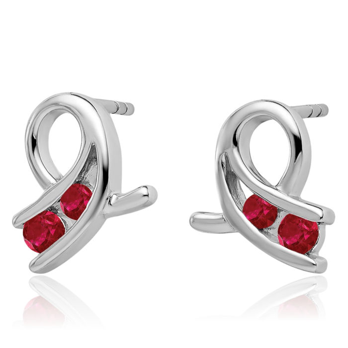 14K Solid White Gold Lab Red Ruby Drop Dangle Earrings