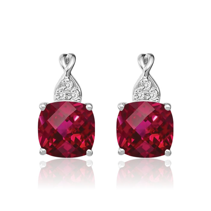 14K Solid White Gold Lab Red Ruby Diamond Drop Dangle Earrings Gemstone Post Push Back July Birthstone Jewelry