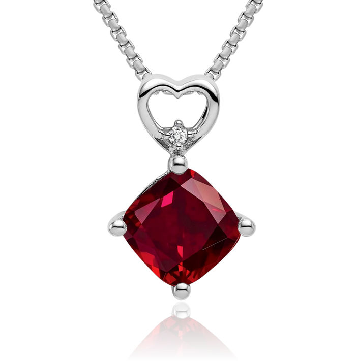 14K Solid White Gold Lab Red Ruby Diamond Heart Floating Chain Slide Gemstone Pendant Necklace Charm July Birthstone Jewelry