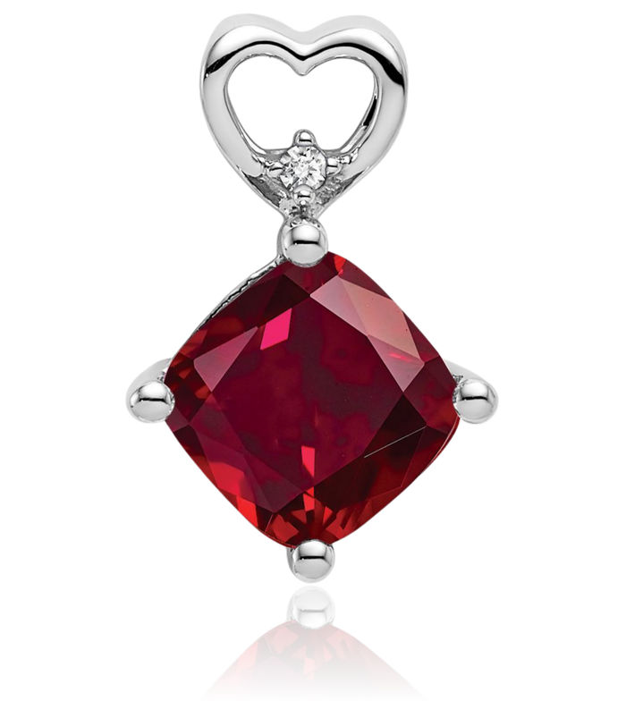 14K Solid White Gold Lab Red Ruby Diamond Heart Floating Chain Slide Gemstone Pendant Necklace Charm July Birthstone Jewelry