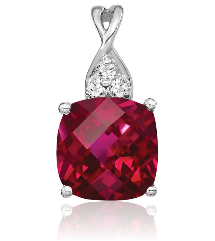 14K Solid White Gold Lab Red Ruby Diamond Necklace Gemstone Pendant Charm April July Birthstone Jewelry