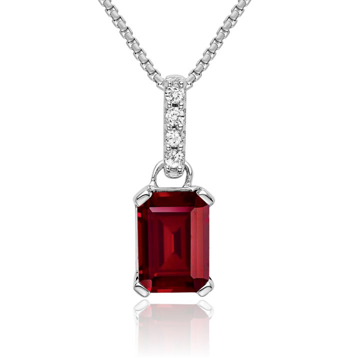 14K Solid White Gold Lab Red Ruby Diamond Necklace Gemstone Pendant Charm April July Birthstone Jewelry