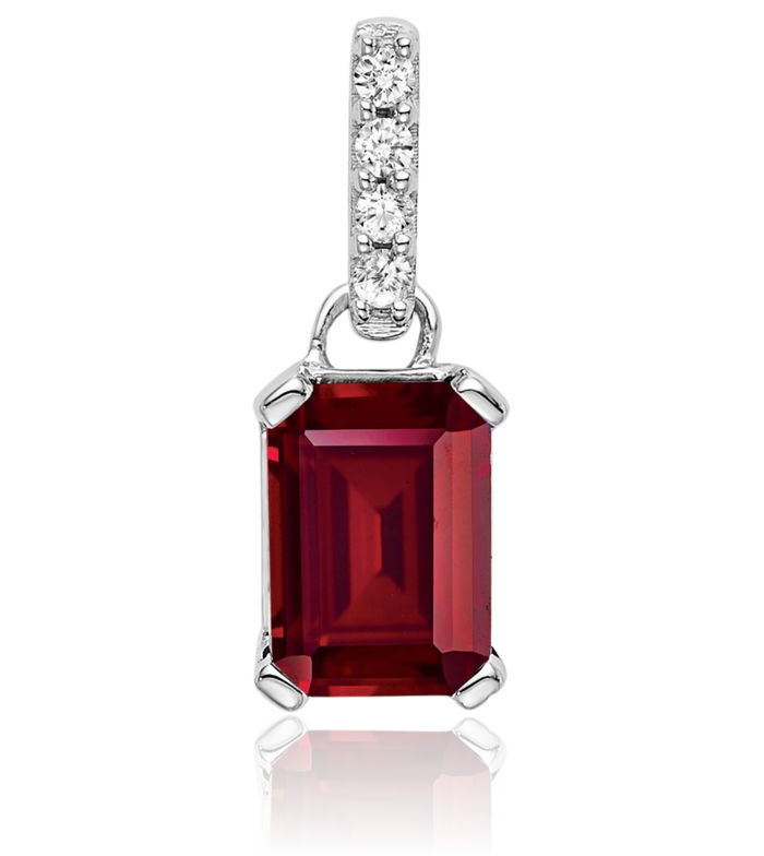 14K Solid White Gold Lab Red Ruby Diamond Necklace Gemstone Pendant Charm April July Birthstone Jewelry