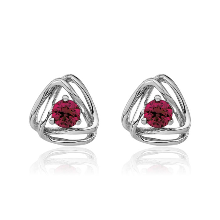 14K Solid White Gold Lab Red Ruby Stud Earrings July Birthstone Jewelry