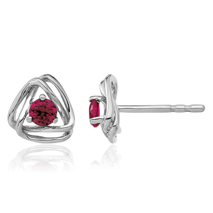 14K Solid White Gold Lab Red Ruby Stud Earrings July Birthstone Jewelry