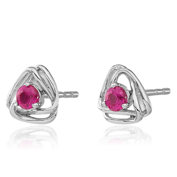 14K Solid White Gold Lab Red Ruby Stud Earrings July Birthstone Jewelry