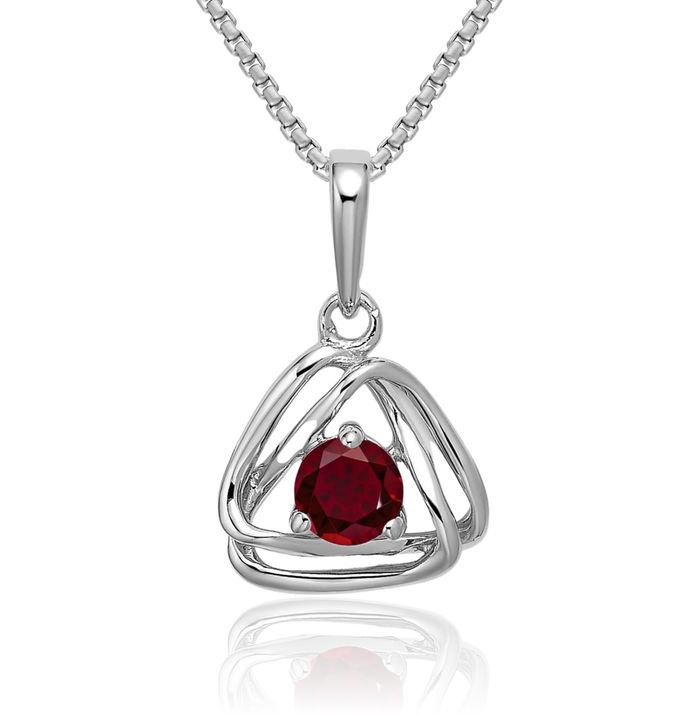 14K Solid White Gold Lab Red Ruby Triangle Geometric Necklace Charm Gemstone Pendant July Birthstone Jewelry