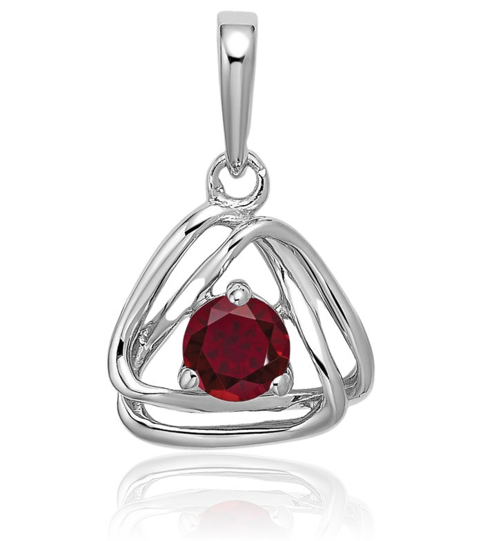 14K Solid White Gold Lab Red Ruby Triangle Geometric Necklace Charm Gemstone Pendant July Birthstone Jewelry